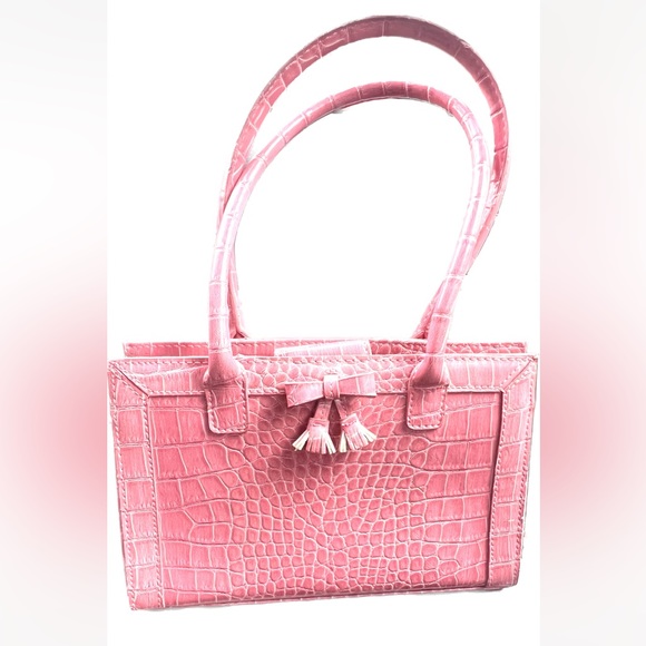 LIZ CLAIBORNE Small Satchel Bag Pink Croc Handbag Purse - Picture 11 of 11
